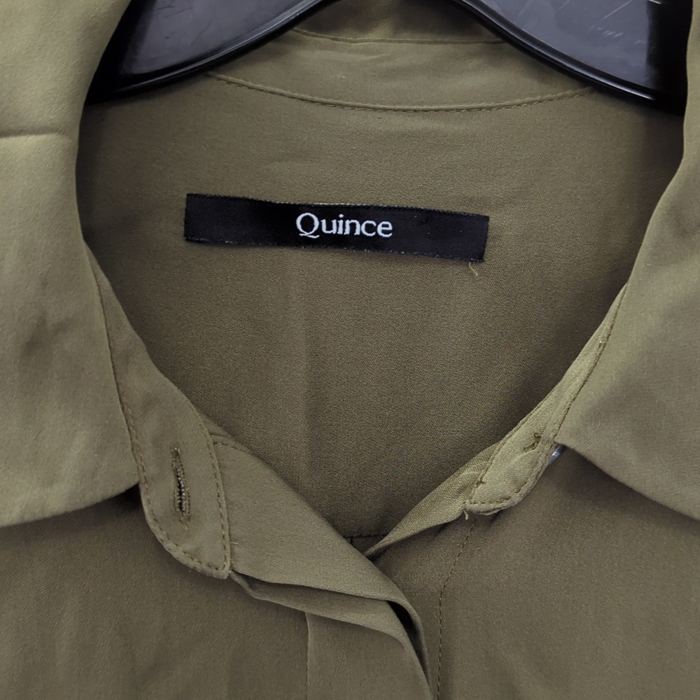 Quince Olive Green Washable Silk Shirt Dress - Picture 3 of 9